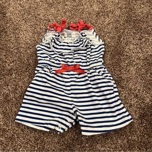 White, Blue, and Pink Gerber Striped Romper with a Bow